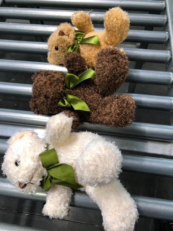 Photo 1 of Fluffuns Teddy Bear Plush 9" (3 Pack) Cute Teddy Bears Stuffed Animals in 3 Colors - Stuffed Bears (Dark Brown, Golden, White)