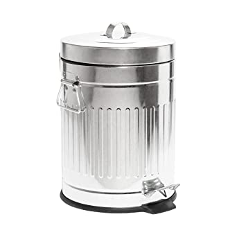Photo 1 of BINO Round Step Trash Can | Home or Office Bathroom Trash Cans with Lids | Kitchen Garbage Can with Non-Slip Stepper | Stainless Steel Small Trash Can with Lid | Galvanized Steel (1.3 Gallon/5 Liter)