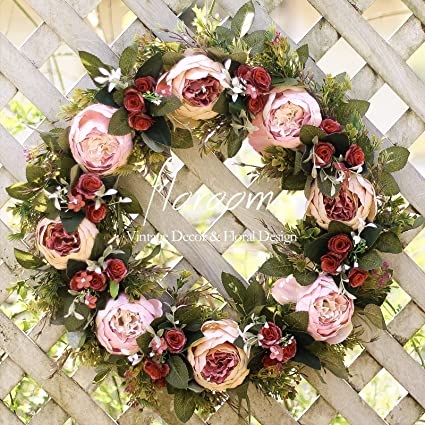 Photo 1 of Floroom Floral Wreath, Door Wreath, 20'' Artificial Pink Peony Wreath for Front Door, Front Door Decorations Wall Decor