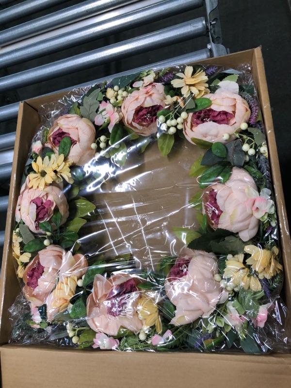 Photo 1 of Floroom Floral Wreath, Door Wreath, 20'' Artificial Pink Peony Wreath for Front Door, Front Door Decorations Wall Decor