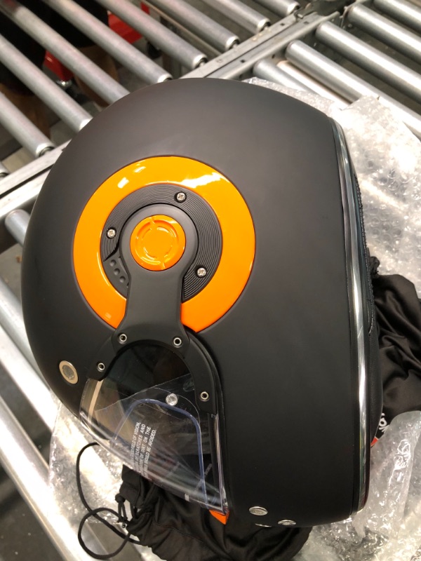Photo 4 of Daytona Helmets Full Face Motorcycle Helmet Retro – DOT Approved X-Large Dull Black, Orange Accents