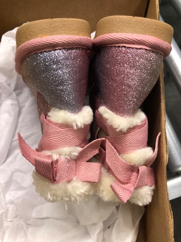 Photo 5 of KRABOR Toddler Girls Glitter Winter Boots Warm Fur Lining Non-Slip Snow Shoes with Cute Bow 11 Little Kid Magic Pink