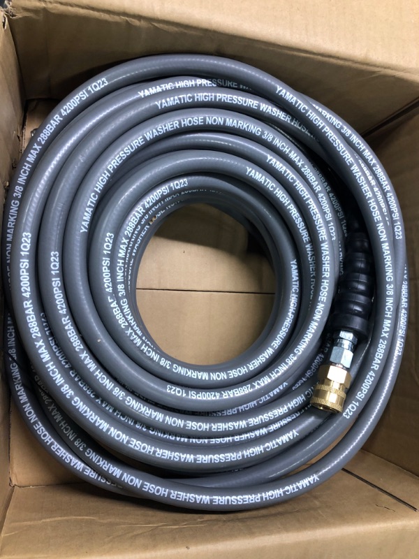 Photo 4 of YAMATIC Pressure Washer Hose 3/8" 100 FT, Pro-Flexible Swivel 3/8" Quick Connect with M22-14mm Adapters, Tensile Wire Braided Hot & Cold Water Replacement/Extension for Power Washers, 4200 PSI,Grey