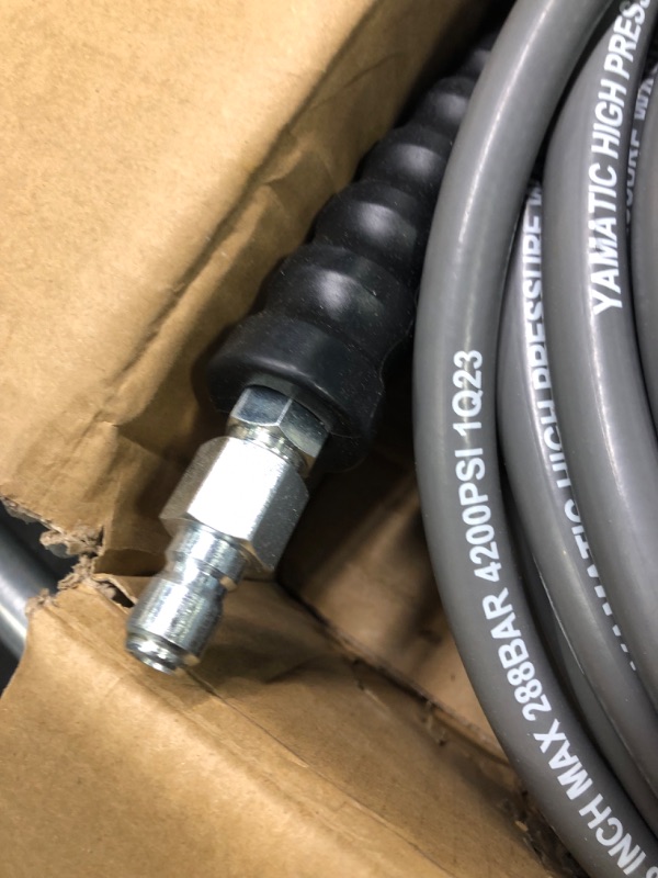 Photo 3 of YAMATIC Pressure Washer Hose 3/8" 100 FT, Pro-Flexible Swivel 3/8" Quick Connect with M22-14mm Adapters, Tensile Wire Braided Hot & Cold Water Replacement/Extension for Power Washers, 4200 PSI,Grey