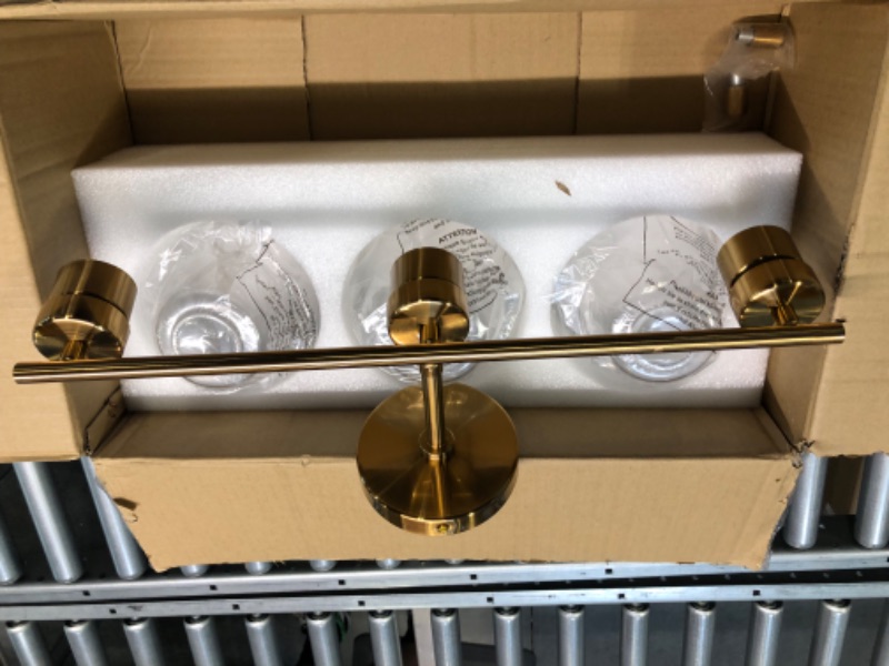 Photo 3 of Hamilyeah Gold Bathroom Vanity Light Fixtures Over Mirror, 3 Light Vanity Lights Clear Glass, Industrial Vanity Lighting Fixtures for Bath, Restroom,UL Listed 3-Light