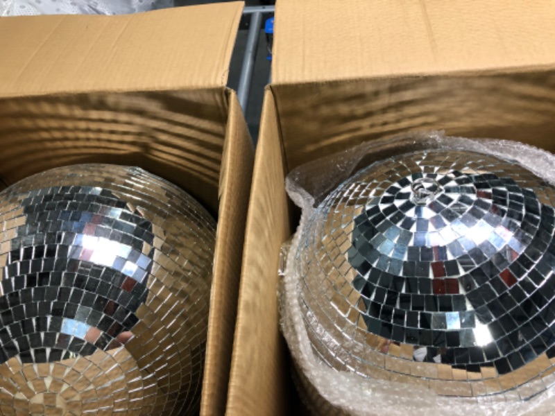 Photo 3 of 2 Pcs Large Disco Ball 16 Inch Glass Mirror Disco Party Ball Jumbo Ball with Hanging Ring Rotating Disco Ball for DJ Club Bar Stage Props Home Wedding Holiday Dance Music Festival Decoration, Silver