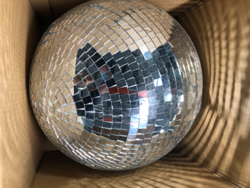 Photo 5 of 2 Pcs Large Disco Ball 16 Inch Glass Mirror Disco Party Ball Jumbo Ball with Hanging Ring Rotating Disco Ball for DJ Club Bar Stage Props Home Wedding Holiday Dance Music Festival Decoration, Silver