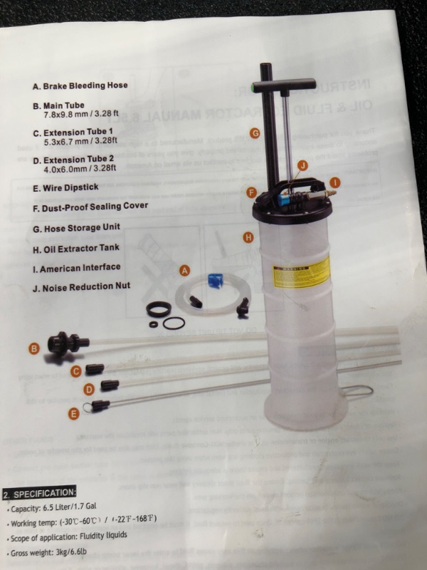 Photo 3 of FIRSTINFO Patented 6.5L Pneumatic/Manual Oil Extractor Pump for Automobile Fluids Evacuation w/Extra Storage Tube & Dia. 3.5 x 4.5mm Tube-A1102USY5