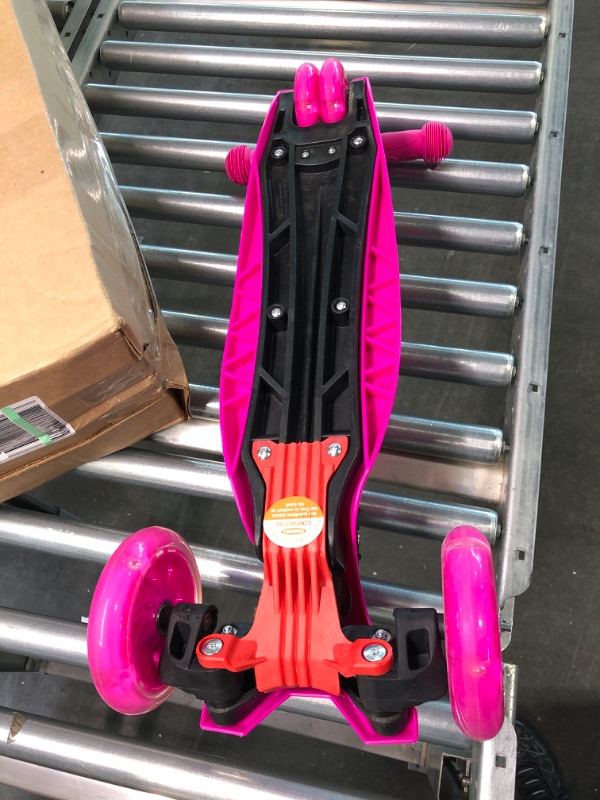 Photo 4 of ChromeWheels Scooters for Kids, Deluxe Kick Scooter Foldable 4 Adjustable Height 132lbs Weight Limit 3 Wheel, Lean to Steer LED Light Up Wheels, Best Gifts for Girls Boys Age 3-12 Year Old # Pink