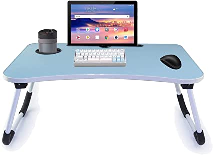 Photo 1 of Folding Bed Table Laptop Desk with iPad and Cup Holder Adjustable Lap Tray Notebook Stand Foldable Portable Standing Desk for Indoor Outdoor Camping Study Eating Reading Watch Movies Couch Sofa Floor
