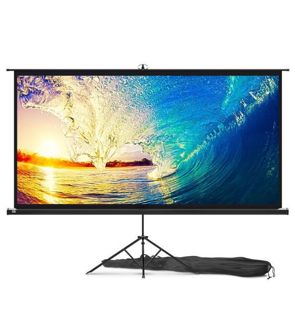 Photo 1 of Projector Screen with Stand 100 inch - Indoor and Outdoor Projection Screen for Movie or Office Presentation