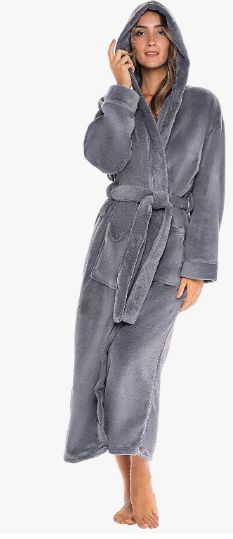 Photo 1 of Alexander Del Rossa Women's Soft Plush Fleece Hooded Bathrobe, Full Length Long Warm Lounge Robe with Hood---Size L / XL---