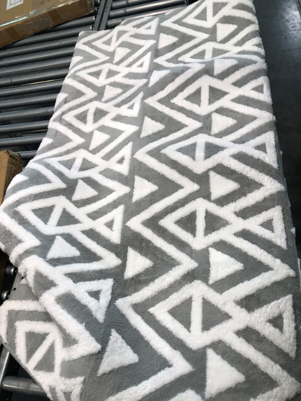 Photo 1 of Grey Area Rug for Bedroom, Memory Foam Rugs 5'X8' for Living Room, Plush Geometric Textured Carpets for Kids Room, Shaggy Washable Rug for Nursery Dorm Room Decor, Grey Rug 5x8 Feet Grey