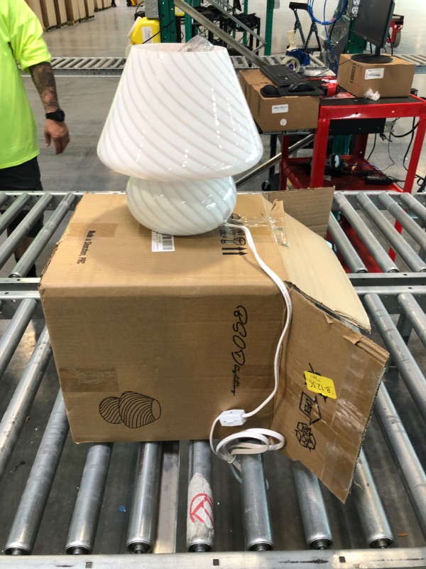 Photo 1 of YICKSKY 9.2" Mushroom Lamp LED Glass Bedside Lamps Big Swirl Striped Table Lamp with 3 Color Modes Bulb for Bedroom Living Room Decor Gift Present Not Dimmable?White Stripe?
