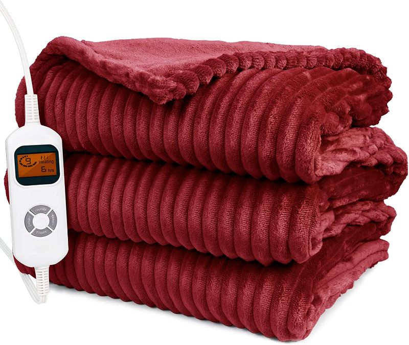 Photo 1 of Aukfa Electric Heated Blanket Throw, 72” x 84” Soft Flannel Electric Blanket, 10 Heat Levels & 12 Hours Timer Auto Off, Fast Heating Blanket for Home Office Use, ETL Certified, Machine Washable
