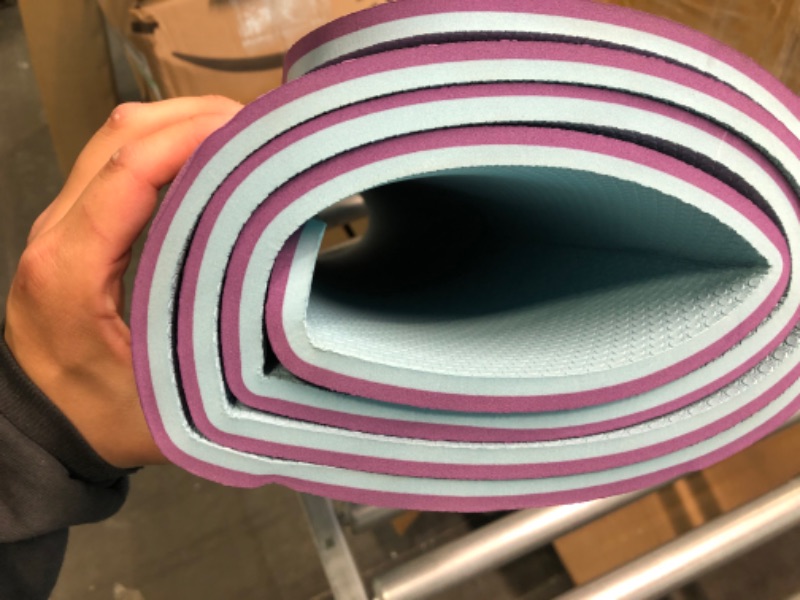 Photo 1 of Feetlu Yoga Mat Thick with Strap, 2/5 Inch (10MM) - Extra Thick Yoga Mat Non Slip Workout Mat Double-Sided, Eco POE Yoga Mats for Women Men, Workout Mat for Yoga, Pilates, and Floor Exercises Dark Purple/Blue Gray 2/5"x 24" x 72"