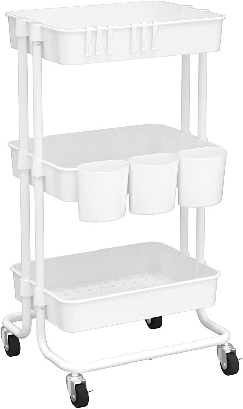 Photo 1 of 3-Tier Rolling Storage Organizer With 3 Basket, Mobile Utility  cart With Wheels (white)
