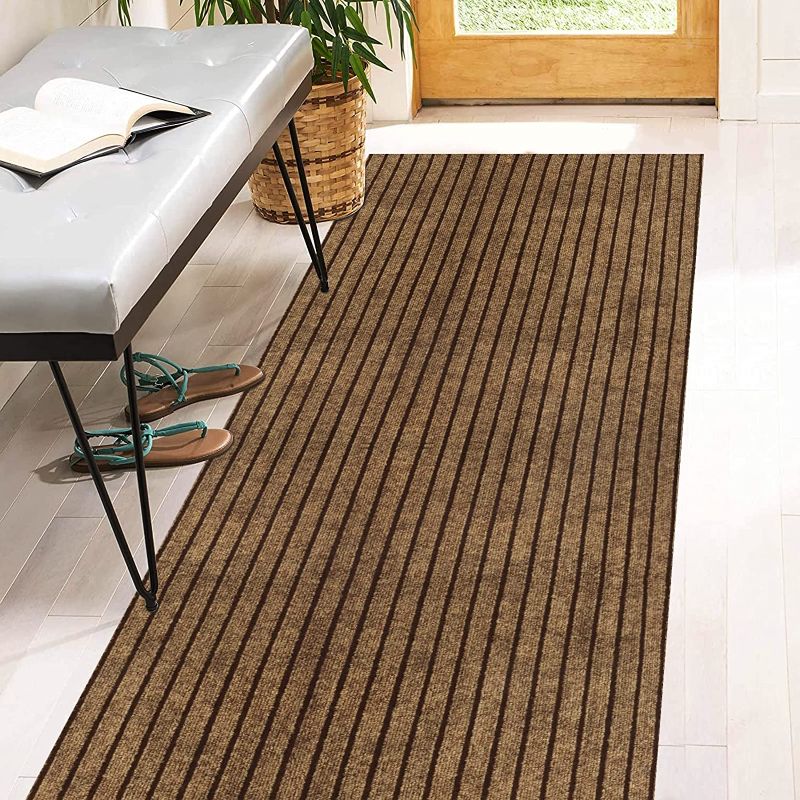 Photo 1 of  Runner Rugs with Rubber Backing, Indoor Outdoor Utility Carpet Runner Rugs, Stripe Brown, Can Be Used as Aisle for The RV and Boat, Laundry Room and Balcony( Dark Brown)