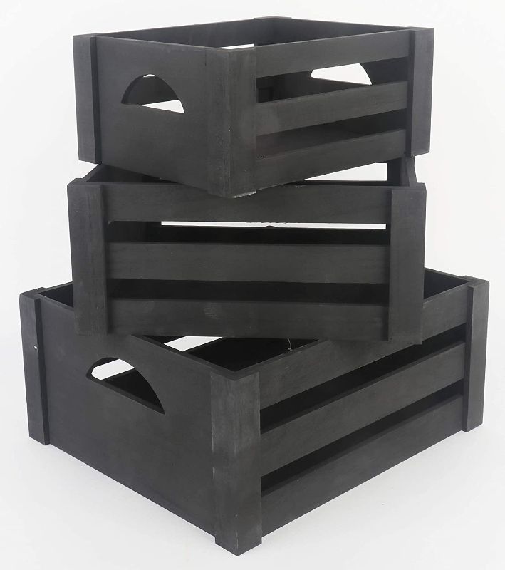 Photo 1 of Italia 3 pc Wood Crates Multipurpose Wood Crafted Size (L) 14.4 x 12.8 x 6.4 H (M) 12.4  x 10.8 x 5.6 H (S) 10.4 x 8.8 x 4.8 H 