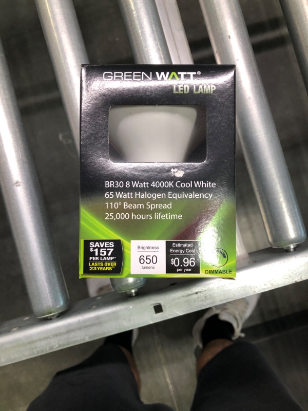 Photo 4 of 8 Watt 4000K Coll White LED Dimmable BR30 Light Bulb, 65 Watt Halogen Equivalency, 110 degrees Beam Spread, 25,000 Hours Lifetime. 