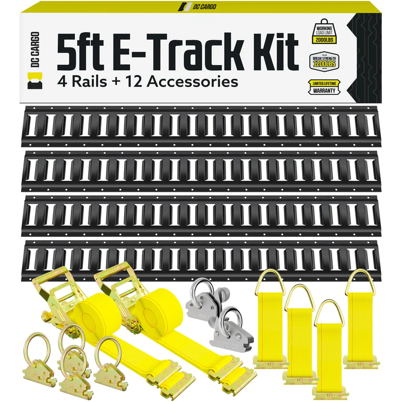 Photo 1 of 5' Black E-Track Kit - 4 Rails + Tie-down Accessories - 16 Pcs 