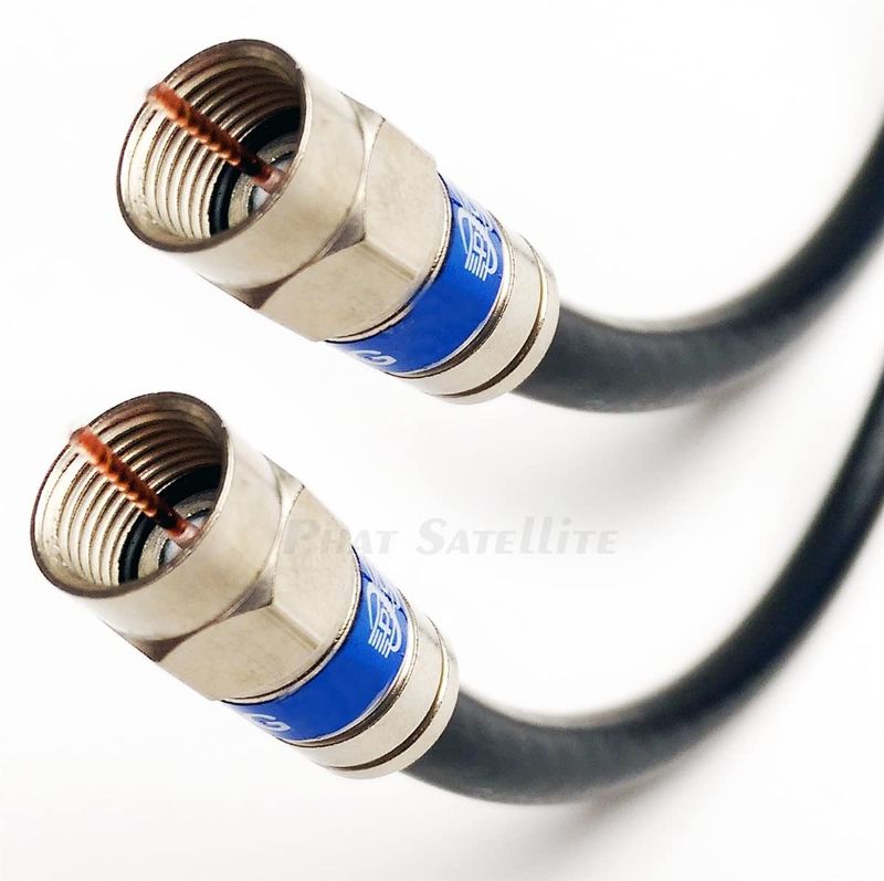Photo 1 of 50ft Made in USA 3X Shields 18AWG 75 Ohm FIRE Retardant CMR RG6 Coax Cable HD Antenna Weather Seal Brass CONNECTORS UL ETL Cut to Order Assembled in USA by PHAT SATELLITE INTl (Blue)