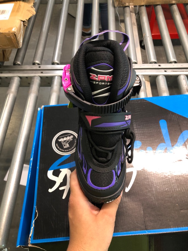 Photo 3 of 2PM SPORTS Vinal Girls Adjustable Flashing Inline Skates, All Wheels Light Up, Fun Illuminating Skates for Kids and Men Violet & Magenta Small - Little Kid (11C-1 US)