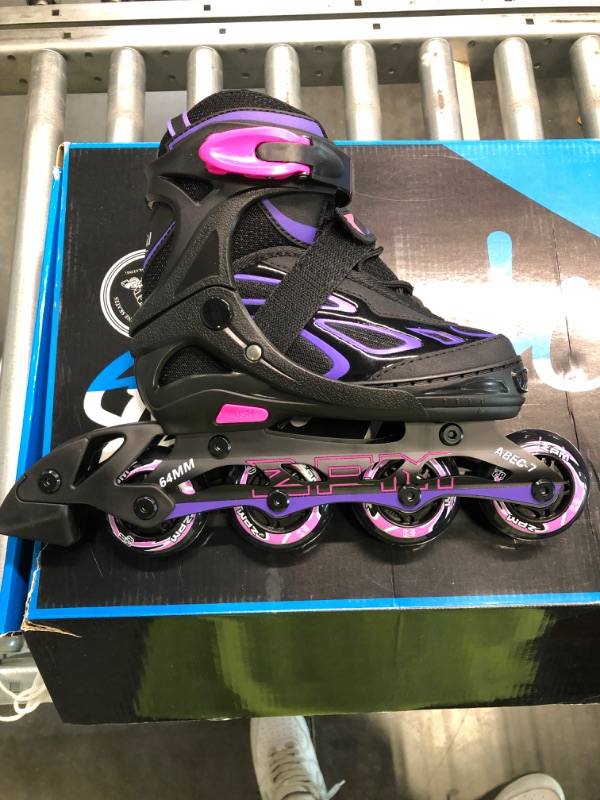 Photo 4 of 2PM SPORTS Vinal Girls Adjustable Flashing Inline Skates, All Wheels Light Up, Fun Illuminating Skates for Kids and Men Violet & Magenta Small - Little Kid (11C-1 US)