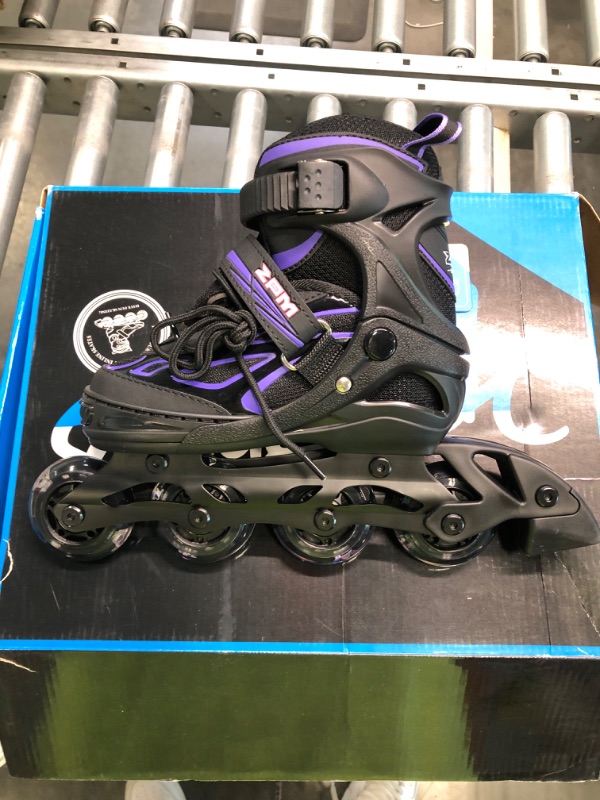 Photo 6 of 2PM SPORTS Vinal Girls Adjustable Flashing Inline Skates, All Wheels Light Up, Fun Illuminating Skates for Kids and Men Violet & Magenta Small - Little Kid (11C-1 US)