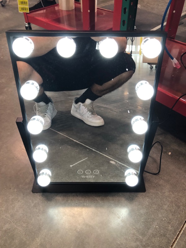 Photo 4 of WEILY Hollywood Makeup Mirror with Lights,Large Lighted Vanity Mirror with 3 Color Light & 12 Dimmable Led Bulbs,Smart Lighted Touch Control Screen & 360 Degree Rotation(Black) Black-12 Bulbs