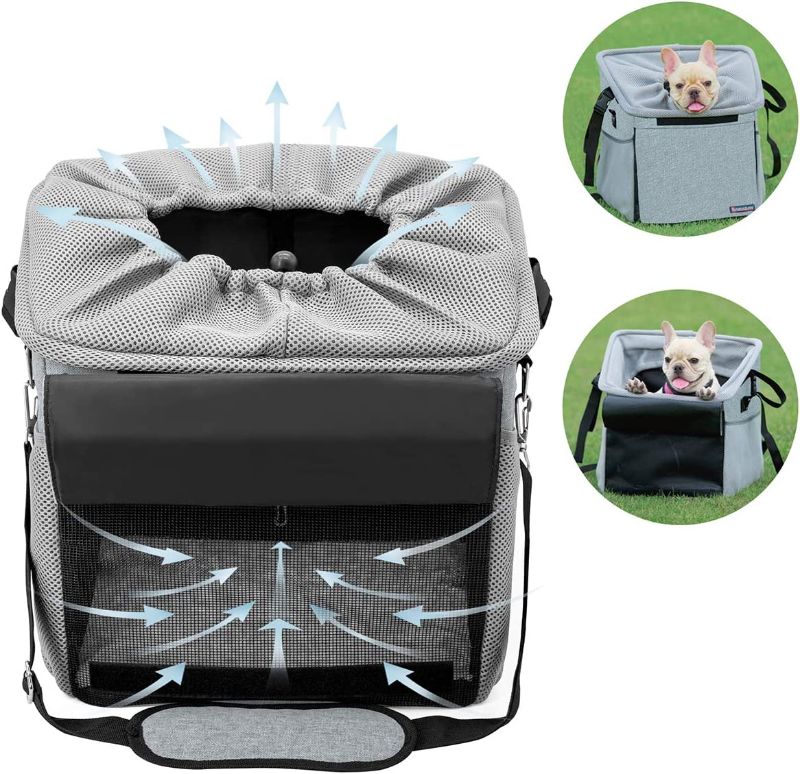 Photo 1 of Pet Carrier Bicycle Basket Bag Pet Carrier/Booster Backpack for Dogs and Cats with Big Side Pockets,Comfy & Padded Shoulder Strap,Travel with Your Pet Safety?Grey?