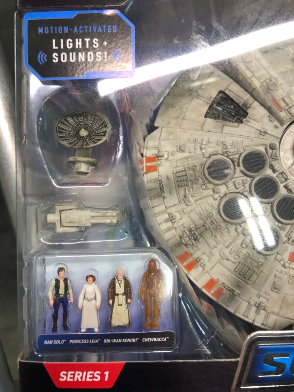 Photo 1 of Star Wars Micro Galaxy Squadron Assault Class Millennium Falcon - 7-Inch Vehicle with 1-Inch Han Solo, Chewbacca, Princess Leia and OBI-Wan Kenobi Micro Figures, Multicolor