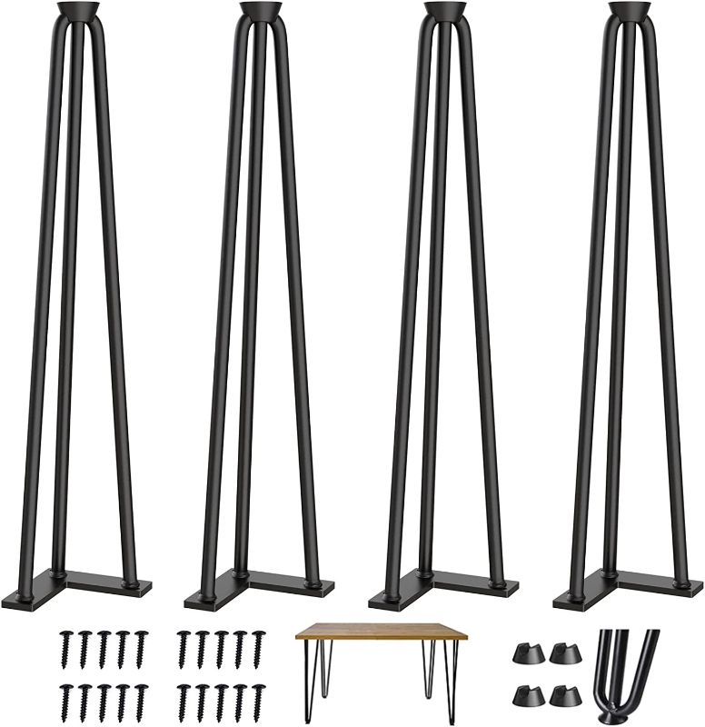 Photo 1 of CWLOTAC 18'' Hairpin Coffee Table Legs Set of 4-3 Solid Rods with Metal Desk Table Legs - Industrial Home DIY for Bench Legs, Dining Table Legs, Bar Height Table Legs - 4PCS Rubber Floor Protectors