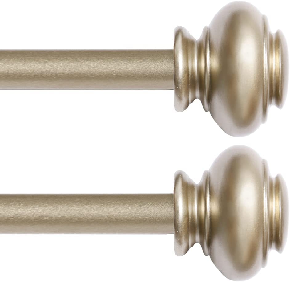 Photo 1 of 2 Pack Window Curtain Rods for Windows Gold Curtain Rods Adjustable Decorative Single Curtain Rod Set with Gold Urn Finial, Gold, 2 Pack