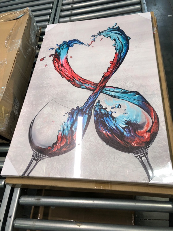 Photo 3 of sechars - Modern Canvas Wall Art Romantic Turquoise Red Wine in Heart Splash Painting for Kitchen Dining Room Pub Bar Wall Décor Contemporary Art Stretched and Framed Ready to Hang