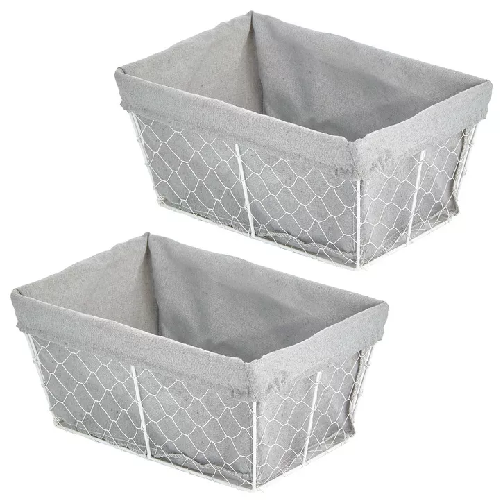 Photo 1 of mDesign 1 Medium Wire Storage Basket, Fabric Liner, 2 Count of little baskets, White/Gray