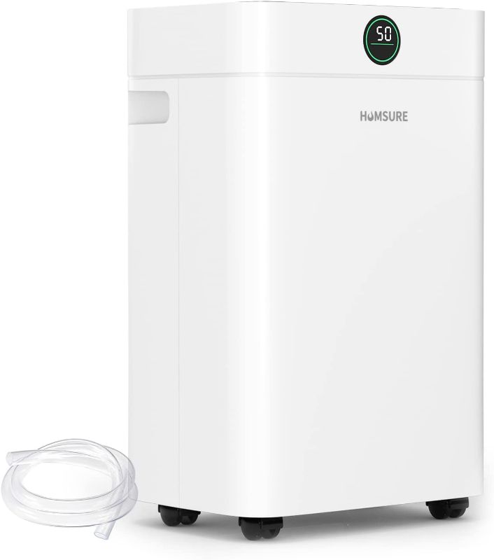 Photo 1 of HUMSURE 50 Pint Dehumidifier 3000 Sq. Ft Room, for Basements with Drain Hose, Ideal for Large & Medium Sized Bathroom and Bedroom (White)