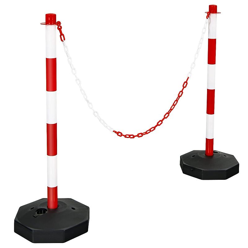 Photo 1 of Adjustable Delineator Post Traffic Cones Road Stanchions Safety Cones with Fillable Base and 5FT Chains Barriers for Parking Lot(Red & White)