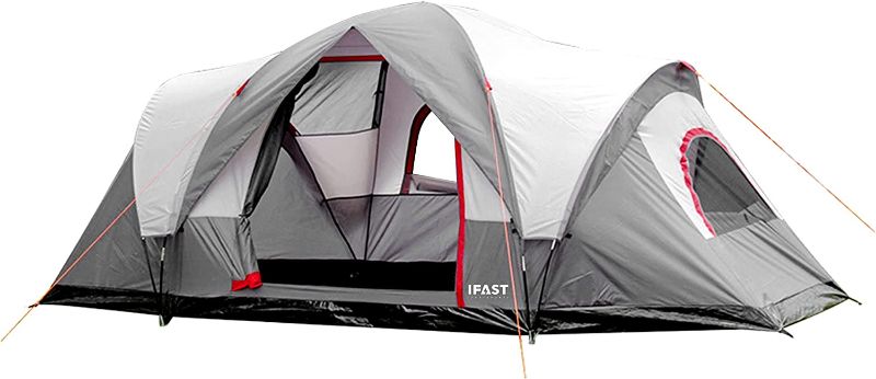 Photo 1 of Family Camping Tents, Outdoor Double Layers Waterproof Windproof with Top Roof Rainproof and Large Mesh Windows Portable Easy Set Up Camping Gear with Carry Bag for All Seasons