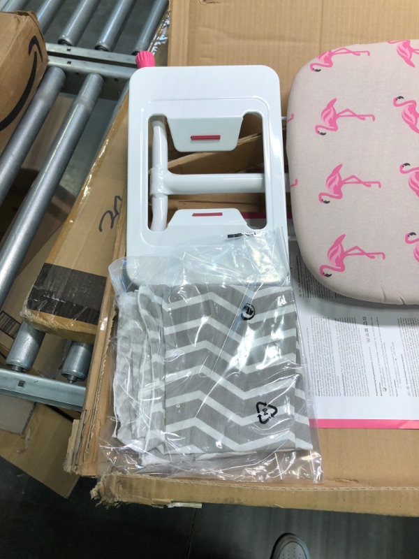 Photo 5 of Mabel Home T-Leg Adjustable Height Ironing Board with Grey and Flamingo Cotton Cover + Extra Cover (Flamingo)