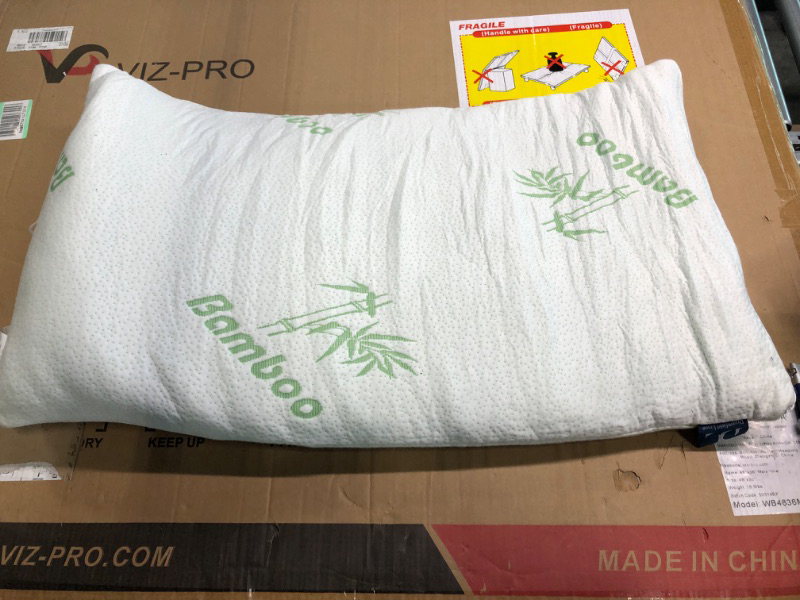 Photo 1 of Bamboo Pillow King 20" x 36" Shredded Memory Foam for Sleeping - Ultra Soft, Cool & Breathable Cover with Zipper Closure - Relieves Neck Pain, Snoring and Helps with Asthma - Back/Stomach/Side Sleeper King (Pack of 1)