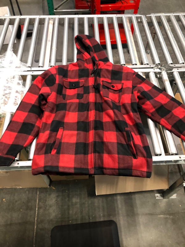 Photo 4 of Heavy Thick Flannel Plaid Jacket Sherpa Fleece Lined Hoodies for Men Zip Up Winter Warm Coat Buffalo Zipper Sweatshirt Afj130-red Buffalo Medium