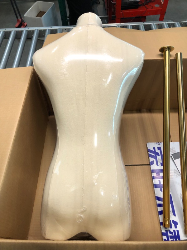 Photo 4 of Mannequin Body Female Dress Form Linen Fabric Manikin Torso with Detachable Head Adjustable Height Metal Stand --- Does not include arms ---