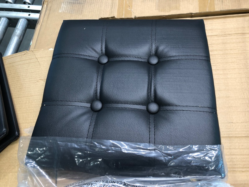 Photo 1 of Apicizon 15 inches Small Storage Ottoman, Foot Stool Black PU Faux Leather Foldable Storage Footrest with Plastic Legs for Living Room Bedroom Black Leather