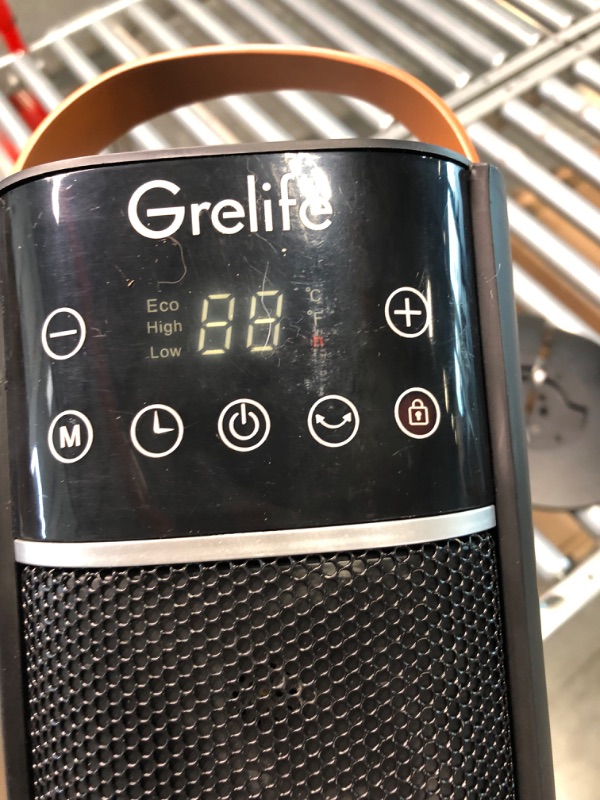 Photo 1 of Grelife 24" Space Heater, 75° Oscillating Electric Heater with Night Light, Remote, Overheat & Tip-over Protection, ECO Mode, 12H Timer, Thermostat, 1500W Portable Heater for Indoor Use, Office, Home --- Missing Controller ---