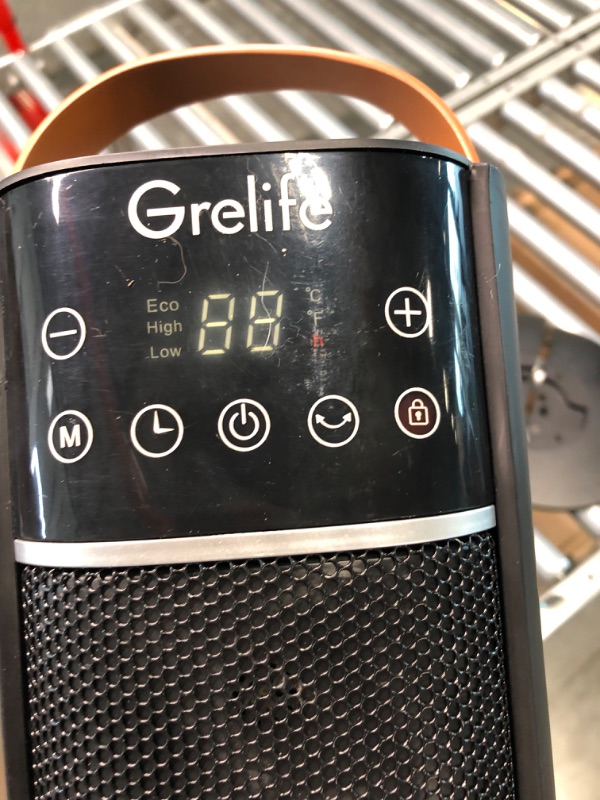 Photo 3 of Grelife 24" Space Heater, 75° Oscillating Electric Heater with Night Light, Remote, Overheat & Tip-over Protection, ECO Mode, 12H Timer, Thermostat, 1500W Portable Heater for Indoor Use, Office, Home --- Missing Controller ---