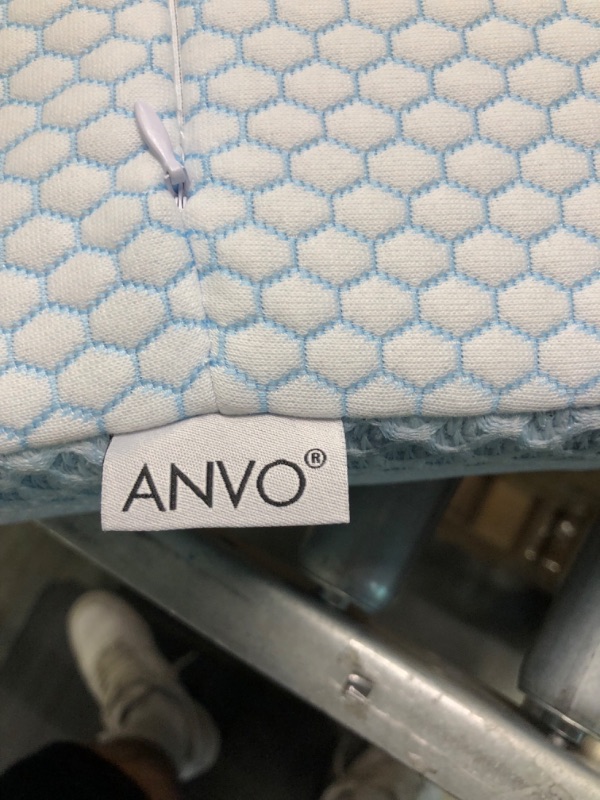 Photo 6 of Anvo Memory Foam Pillow, Neck Contour Cervical Orthopedic Pillow for Sleeping Side Back Stomach Sleeper, Ergonomic Bed Pillow for Neck Pain - Blue White, Firm