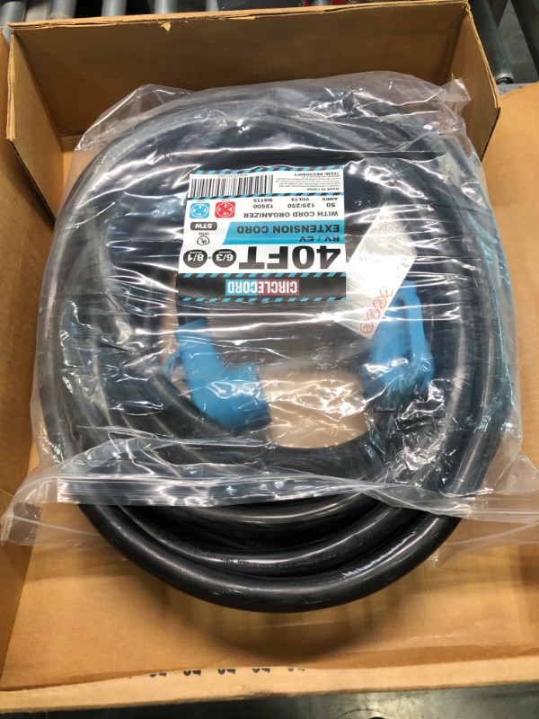 Photo 5 of CircleCord UL Listed 50 Amp 40 Feet RV/EV Extension Cord, Heavy Duty 6/3+8/1 Gauge STW Wire with Cord Organizer and Storage Bag, NEMA 14-50P Plug Suit for EV Charging and RV Campers Blue 50 Amp 40FT