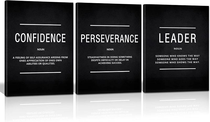 Photo 1 of KAWAHONE Leader Confidence Perseverance Motivation Wall Art, Success Canvas Painting Picture Print Poster Framed Inspiration Quotes Wall Hanging Motivation Gift for Workplace Office Ready to Hang-16"Wx24"Hx3Piece