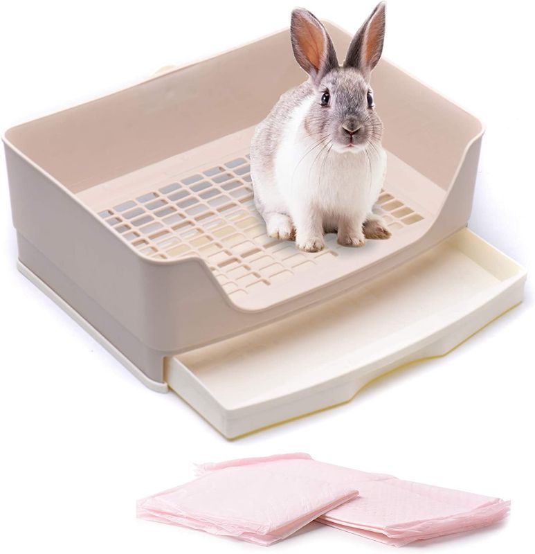 Photo 1 of CALPALMY Large Rabbit Litter Box (16" x 11.8" x 6.3") with 4 Bonus Ultra Absorbent Pet Toilet Training Pads - Easy to Clean Rabbit and Guinea Pig Litter Box with Litter Drawer and Free No-Leak Pads
